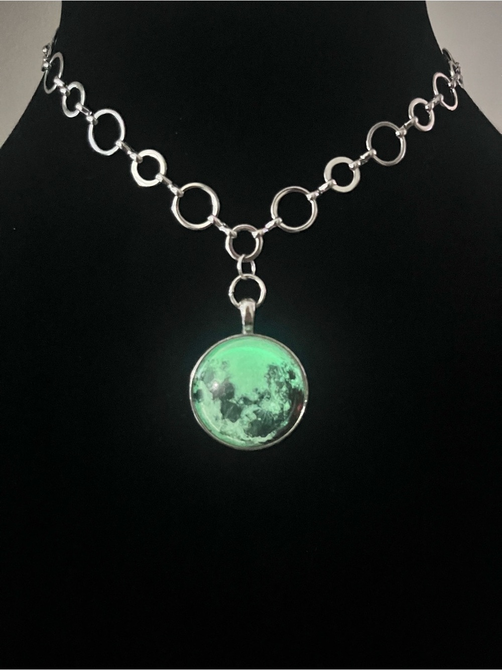 Hand Crafted Silver Moon Pendant Necklace (Glows In Dark) - Picture 4 of 6